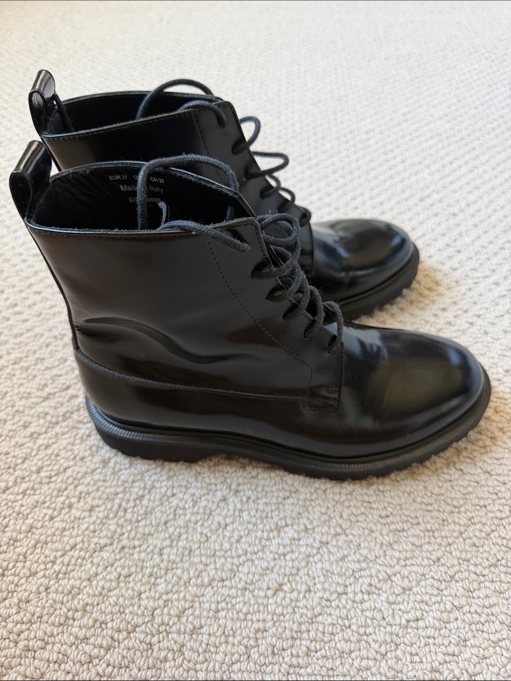 & Other Stories Classic Black Patent Lace-Up Combat Boots - Picture 6 of 8